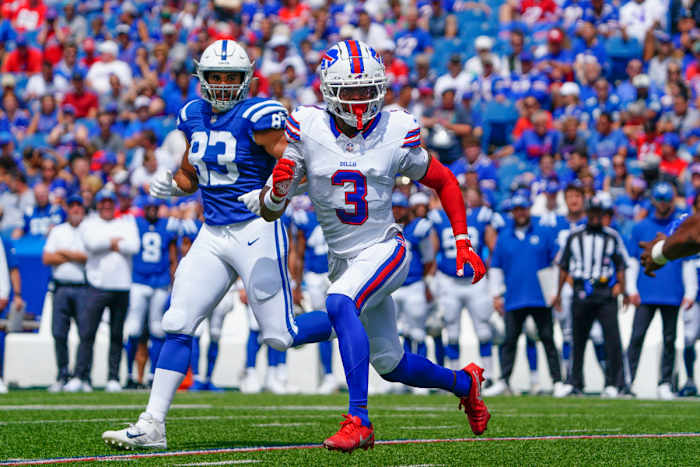 Bills safety Damar Hamlin (3) in NFL Preseason game action against the Colts